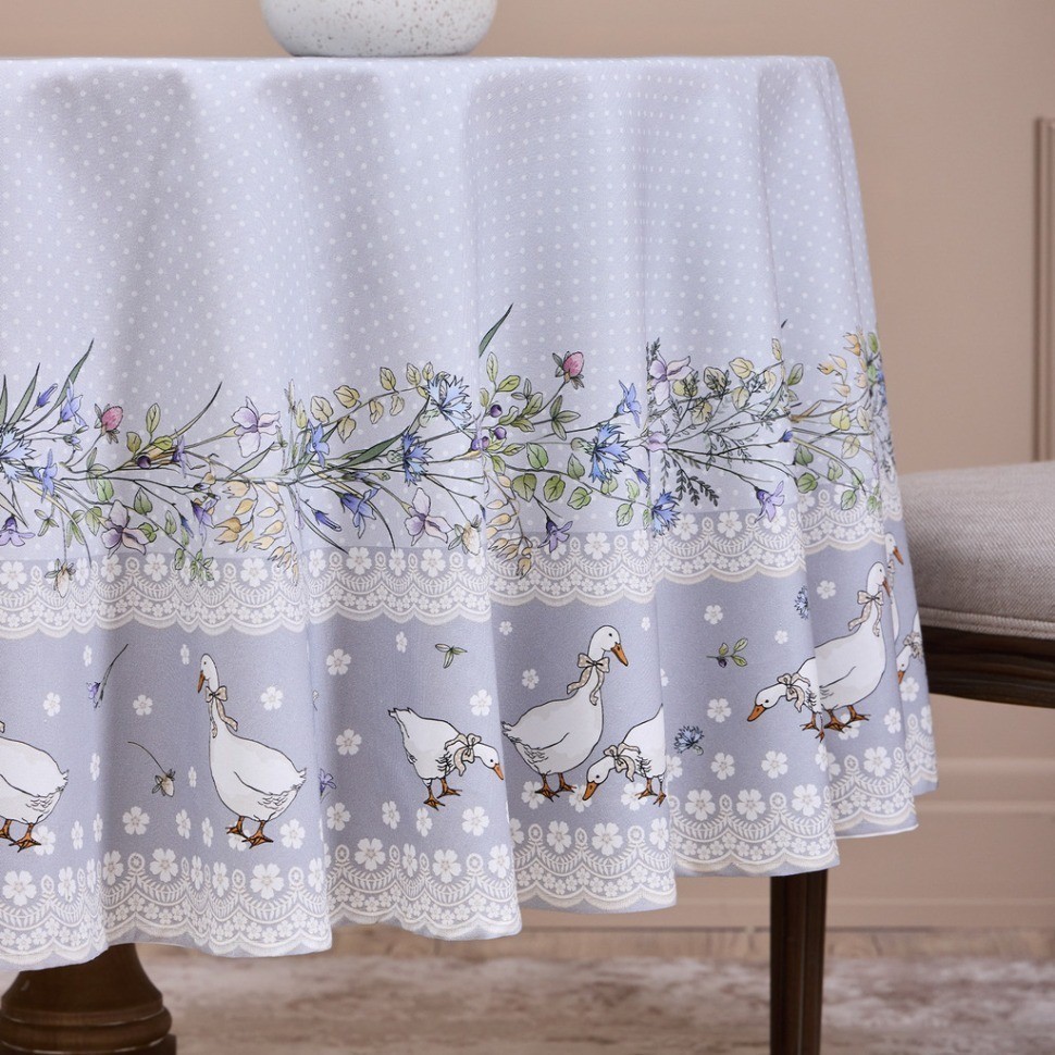 Скатерть круглая "гуси легард" диаметр=180 см., серый, 100% хлопок, твил, с пропиткой Lefard (850-710-22)