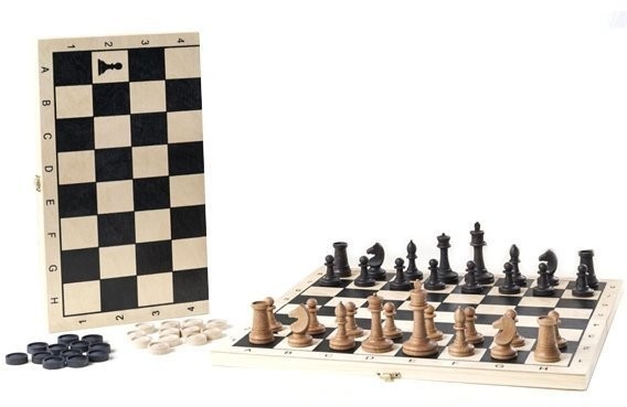 Игра 2в1 малая с классическими буковыми шахматами (шахматы, шашки) "Классика" (400*200*60) (46154)