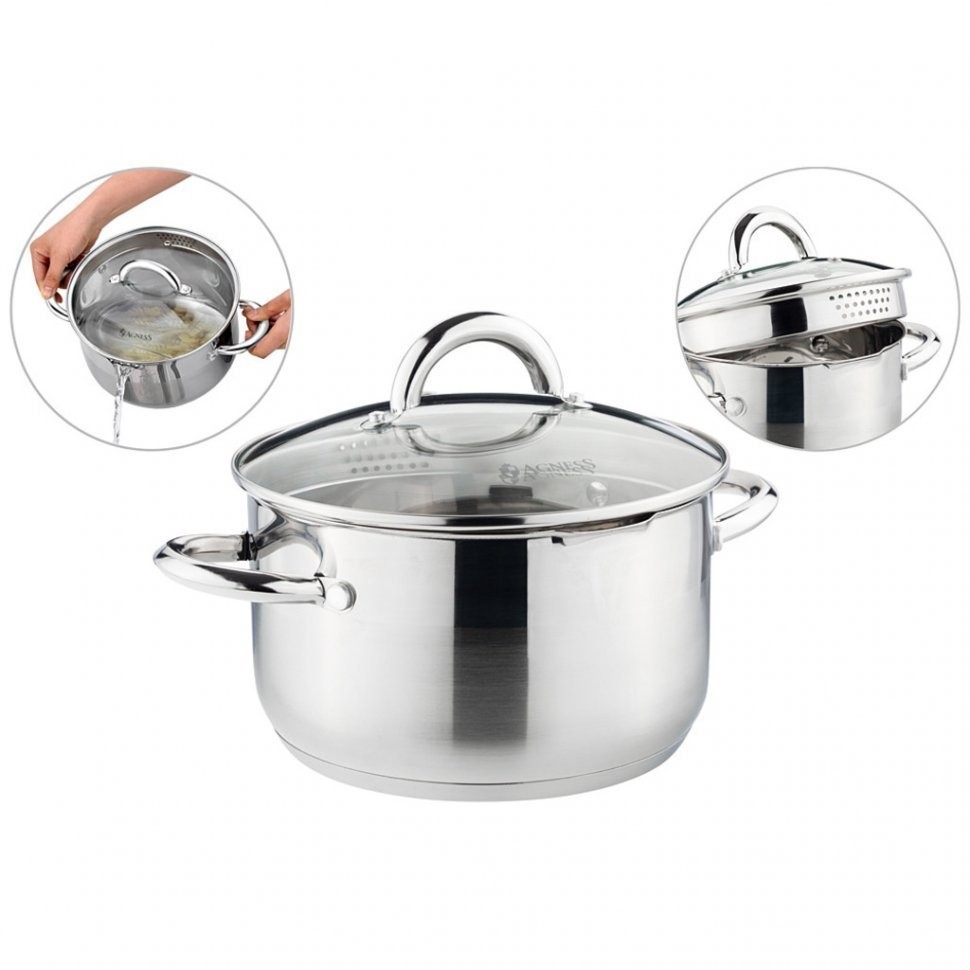 Кастрюля agness "profi home" со стеклянной крышкой, 3,0л 20x11.5 см Agness (914-202)