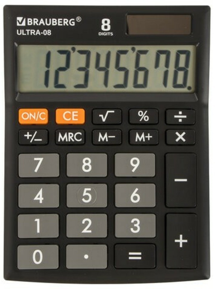 Калькулятор настольный BRAUBERG ULTRA-08-BK КОМПАКТНЫЙ (154x115 мм) ЧЕРНЫЙ 250507 (96794)