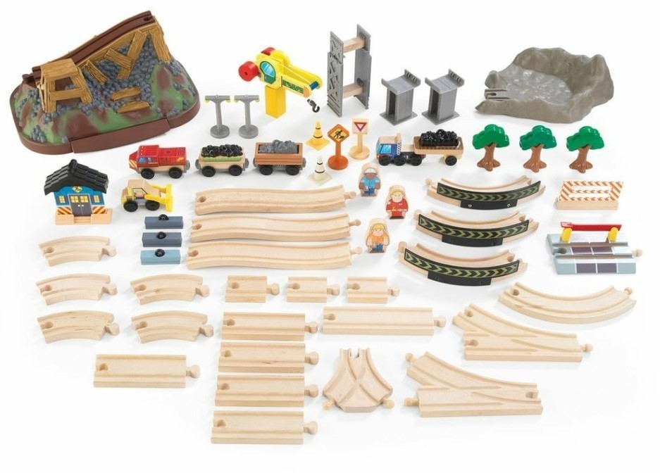 Железная дорога - деревянный игровой набор "Горная стройка", в  контейнере (17805_KE)