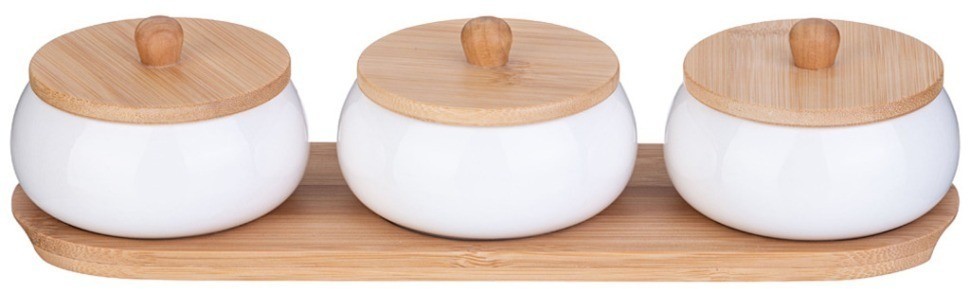 Набор банок с дерев. крышкой lefard "native" 3 шт. 8,5*6,5 см 150 мл на дерев. подставке (587-188)