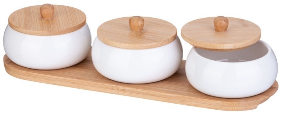 Набор банок с дерев. крышкой lefard "native" 3 шт. 8,5*6,5 см 150 мл на дерев. подставке (587-188)