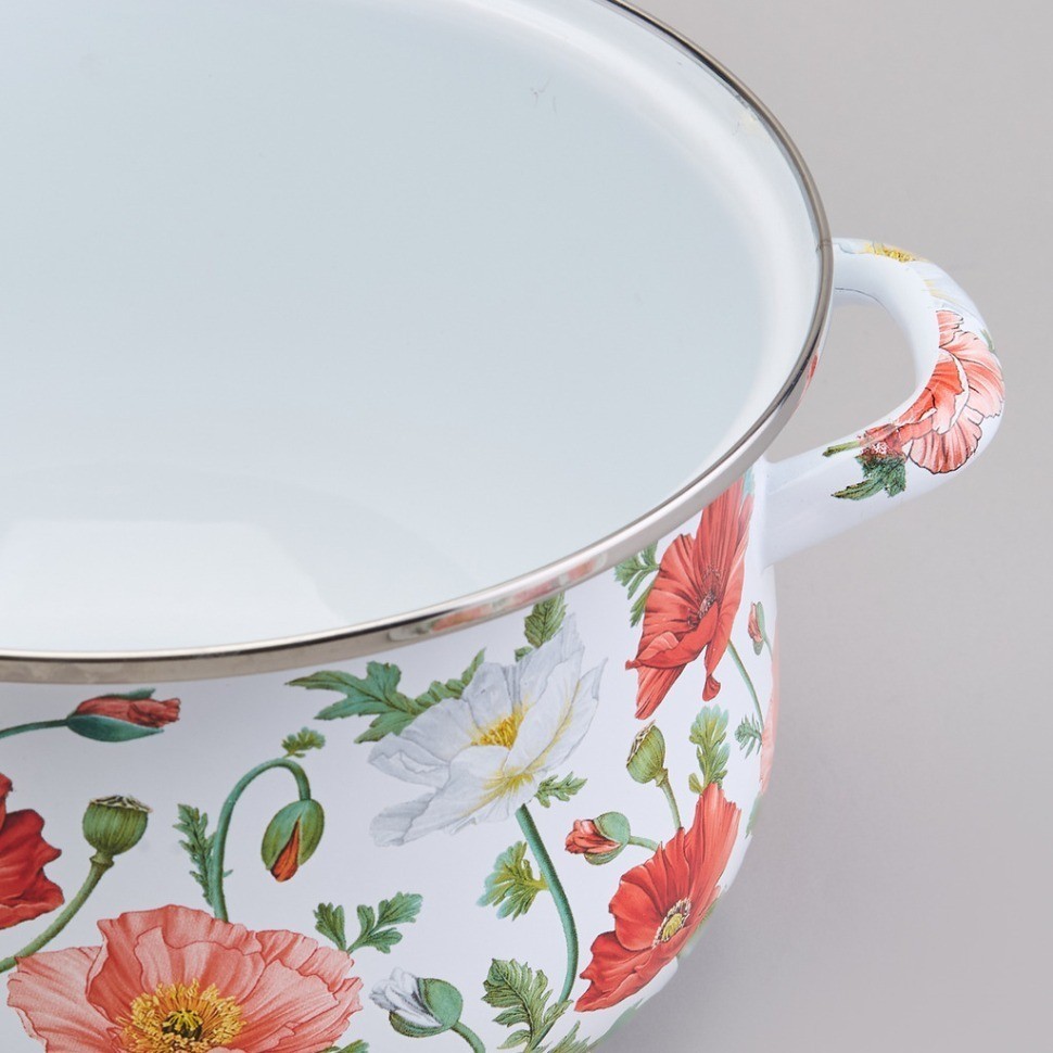 Кастрюля agness эмалированная с эмал.крышкой серия "маки", 3.6 л, 22*13 см (934-743)