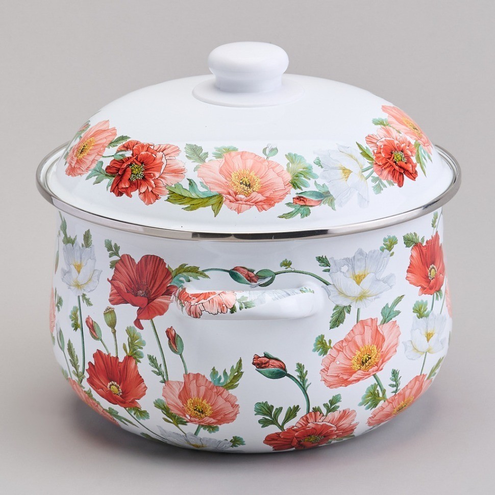 Кастрюля agness эмалированная с эмал.крышкой серия "маки", 3.6 л, 22*13 см (934-743)