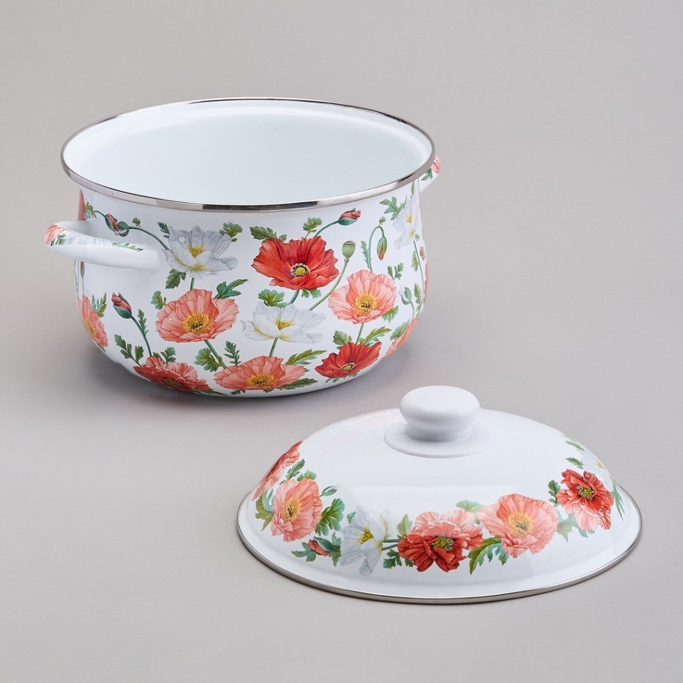 Кастрюля agness эмалированная с эмал.крышкой серия "маки", 3.6 л, 22*13 см (934-743)