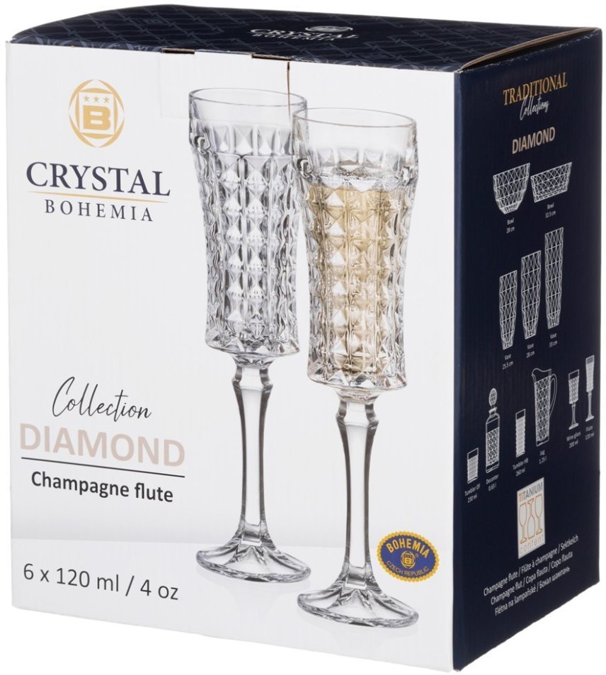 Набор бокалов для шампанского "diamond" из 6шт 120мл Crystal Bohemia (669-371)