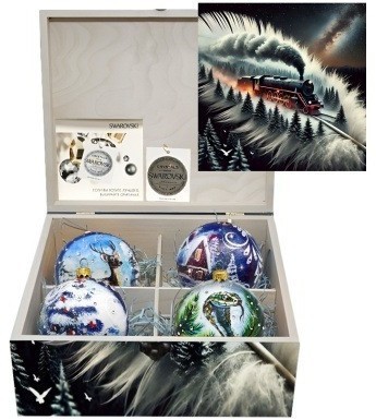 Новогодний набор на 4 шара Путешествие в зиму с кристаллами Swarovski (2561)