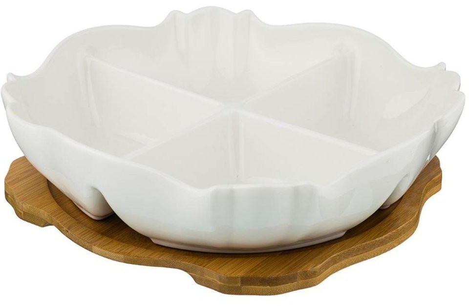 Менажница 4 секции на  дерев. подставке lefard 25*25*5 см (474-066)