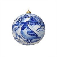 Новогодний шар Снегирь в узорах зимы с кристаллами Swarovski (2172)