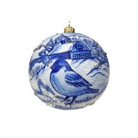 Новогодний шар Снегирь в узорах зимы с кристаллами Swarovski (2172)