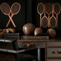 Картина Теннисные ракетки H-DIM-WS-0003-Z, массив дуба, стекло, бумага, Black, RESTORATION HARDWARE