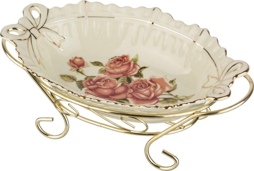 Блюдо на металл.подставке "корейская роза" 22*14*9 см. Lefard (126-525)