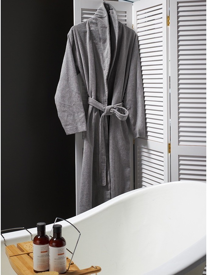 Халат махровый из чесаного хлопка серого цвета из коллекции essential, размер xl (75421)