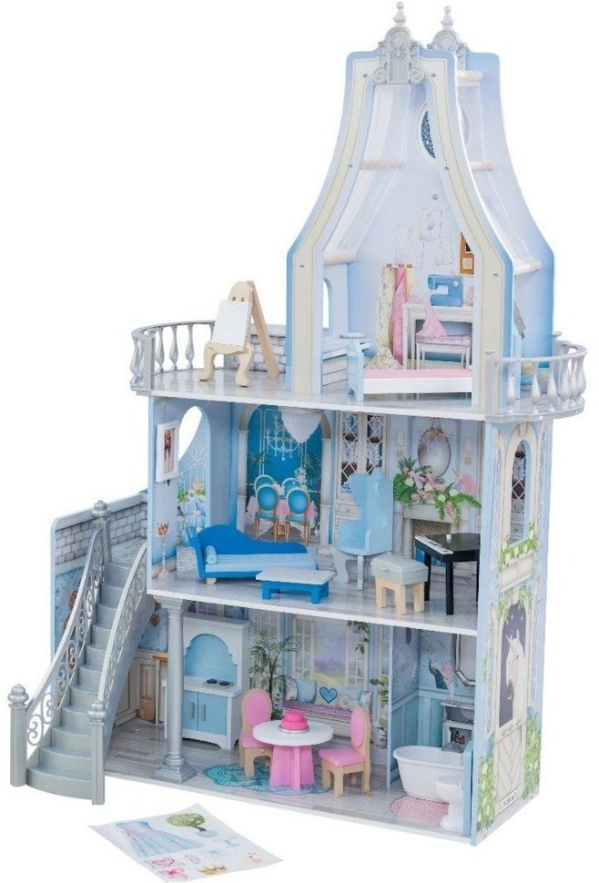 Деревянный кукольный домик "Волшебные мечты", с мебелью 16 предметов в наборе, свет, звук, для кукол 30 см (65981_KE)