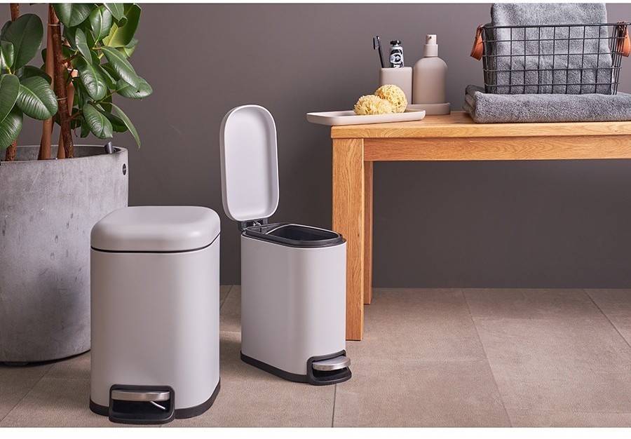 Ведро мусорное с педалью, светло-серое, 6 л (78738)