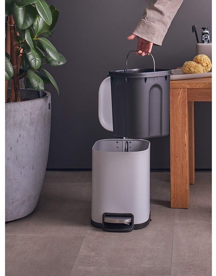 Ведро мусорное с педалью, светло-серое, 6 л (78738)