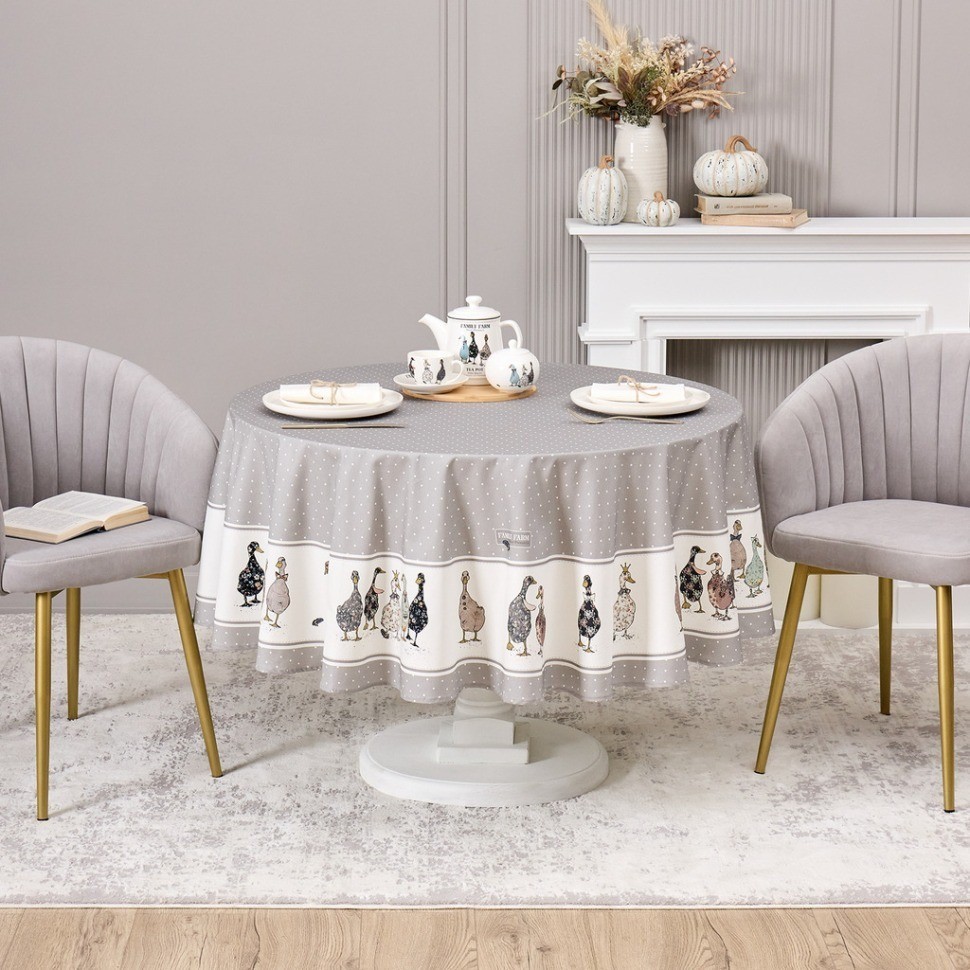 Скатерть круглая "family farm" 190 см , серый ,100% хлопок , твил, пропитка Lefard (850-750-22)