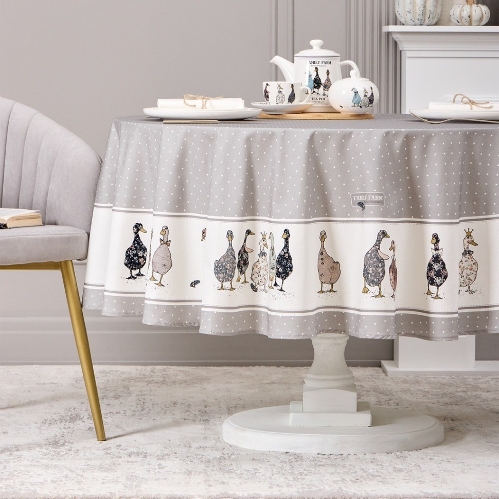 Скатерть круглая "family farm" 190 см , серый ,100% хлопок , твил, пропитка Lefard (850-750-22)