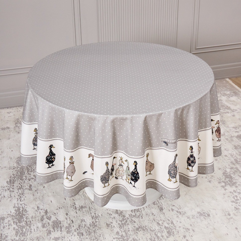 Скатерть круглая "family farm" 190 см , серый ,100% хлопок , твил, пропитка Lefard (850-750-22)