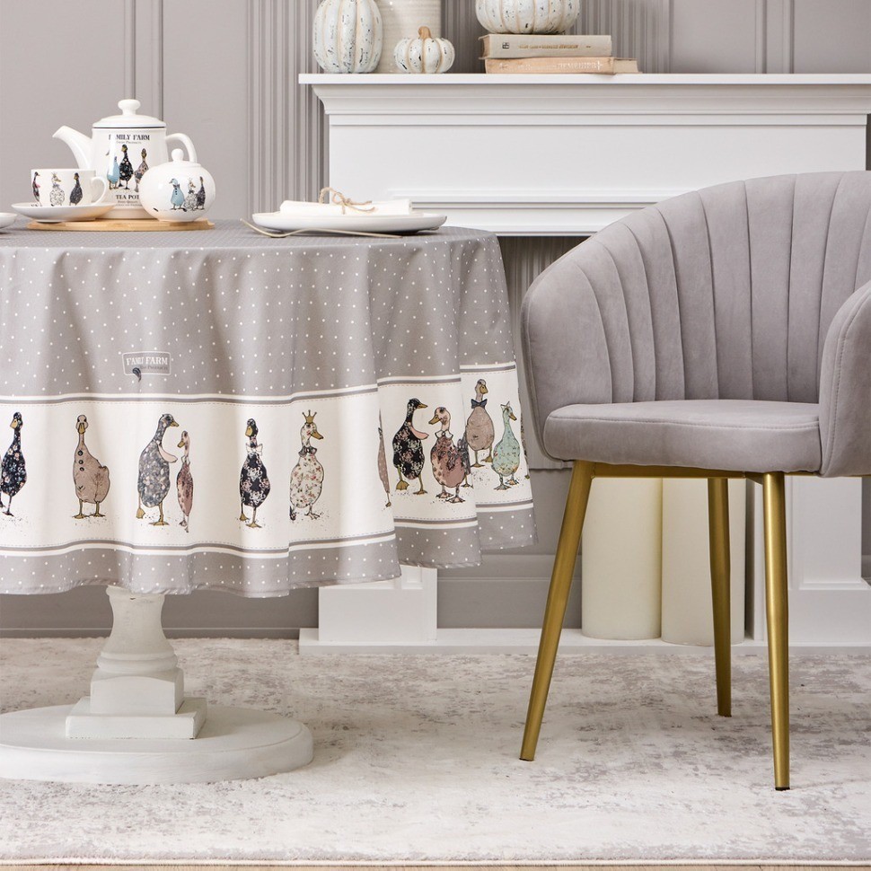 Скатерть круглая "family farm" 190 см , серый ,100% хлопок , твил, пропитка Lefard (850-750-22)