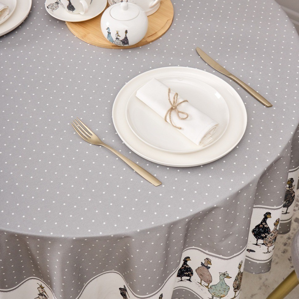 Скатерть круглая "family farm" 190 см , серый ,100% хлопок , твил, пропитка Lefard (850-750-22)