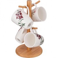 Набор из 4 кружек bronco &quot;meadow&quot; на деревянной подставке 300 мл (474-131)