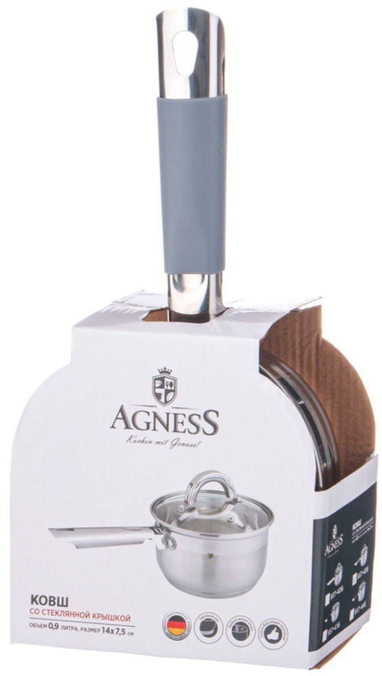 Ковш agness со стекл.крышкой серия classic 0,9 л. 14*7,5 см (937-436)