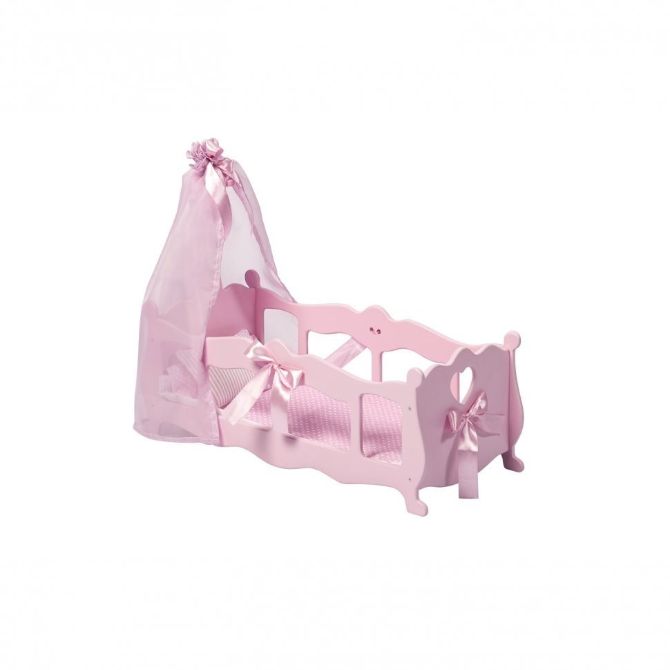 Кроватка - колыбелька для кукол с постельным бельем и балдахином, цвет: розовый (PFD120-54)