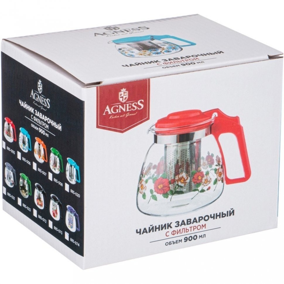 Заварочный чайник agness с фильтром "маки" 900 мл. Agness (885-073)