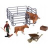 Игрушки фигурки в наборе серии "На ферме", 7 предметов (рыжий бык, теленок, фермер, ограждение-загон, аксессуары) (MM215-344)