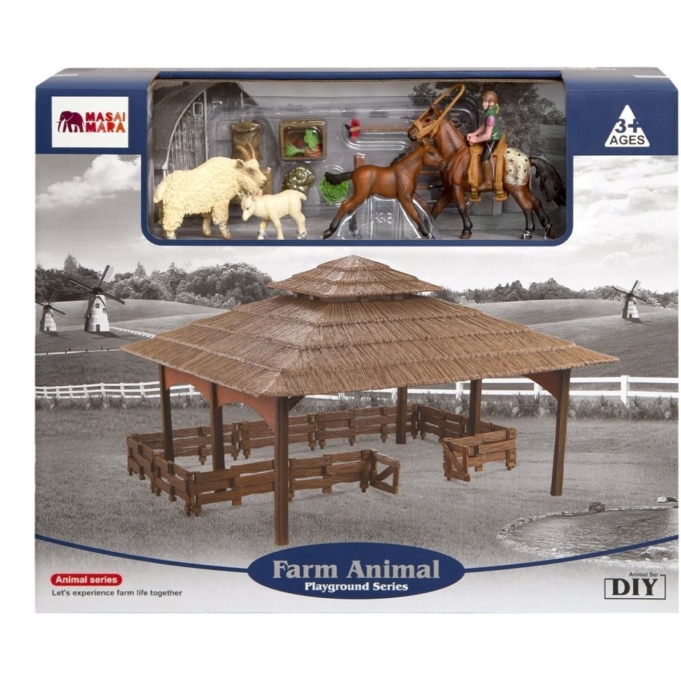 Набор фигурок животных серии "На ферме": Ферма игрушка, 18 фигурок домашних животных (лошади, козы), персонажей и инвентаря (ММ205-045)