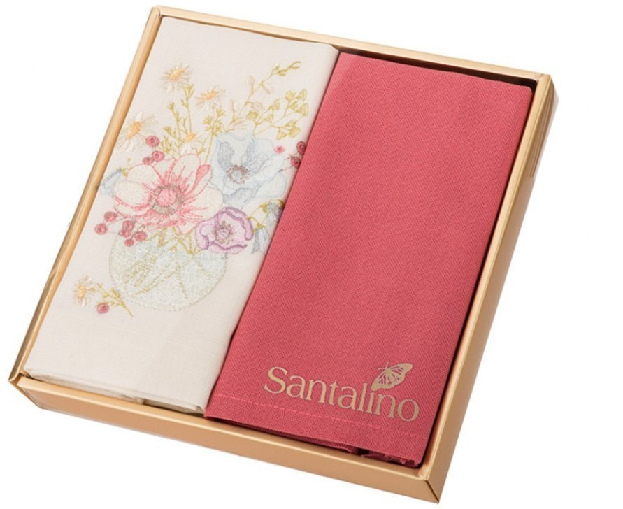 Комплект салфеток 40*40см из 2шт "букетик" х/б 100%, молочный/розовый SANTALINO (850-453-16)