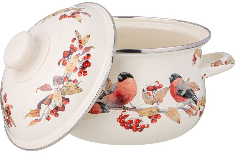 Кастрюля agness эмалированная с эмал.крышкой серия "снегири", 2.0 л, 18*11 см (934-731)