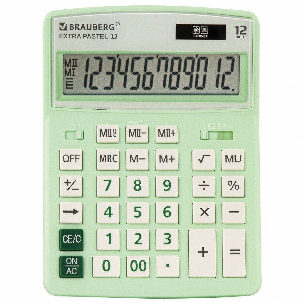 Калькулятор настольный Brauberg Extra PASTEL-12-LG 206x155 мм 12 разр. мятный 250488 (89749)