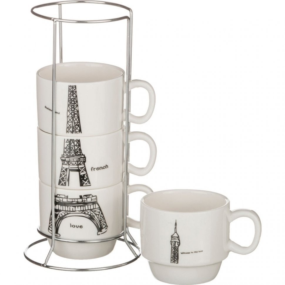 Набор чашек из 4 шт. 150 мл на мет.подставке 10*7 см высота=6 см Lefard (495-1009)