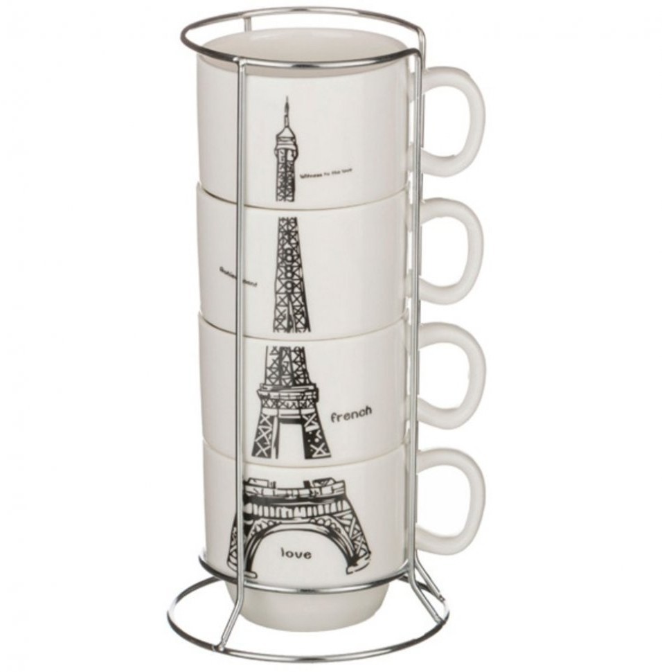 Набор чашек из 4 шт. 150 мл на мет.подставке 10*7 см высота=6 см Lefard (495-1009)