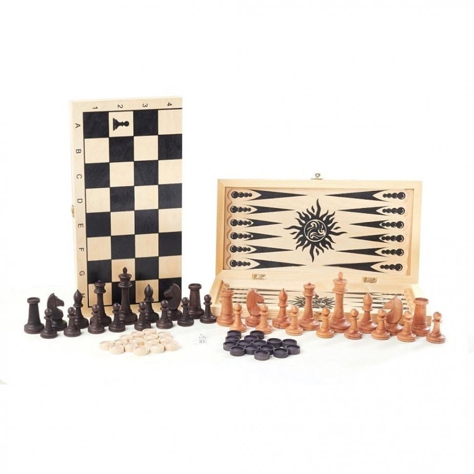 Игра 3в1 малая с гроссмейстерскими буковыми шахматами (нарды, шахматы, шашки) "Классика" (400*200*60 (46247)