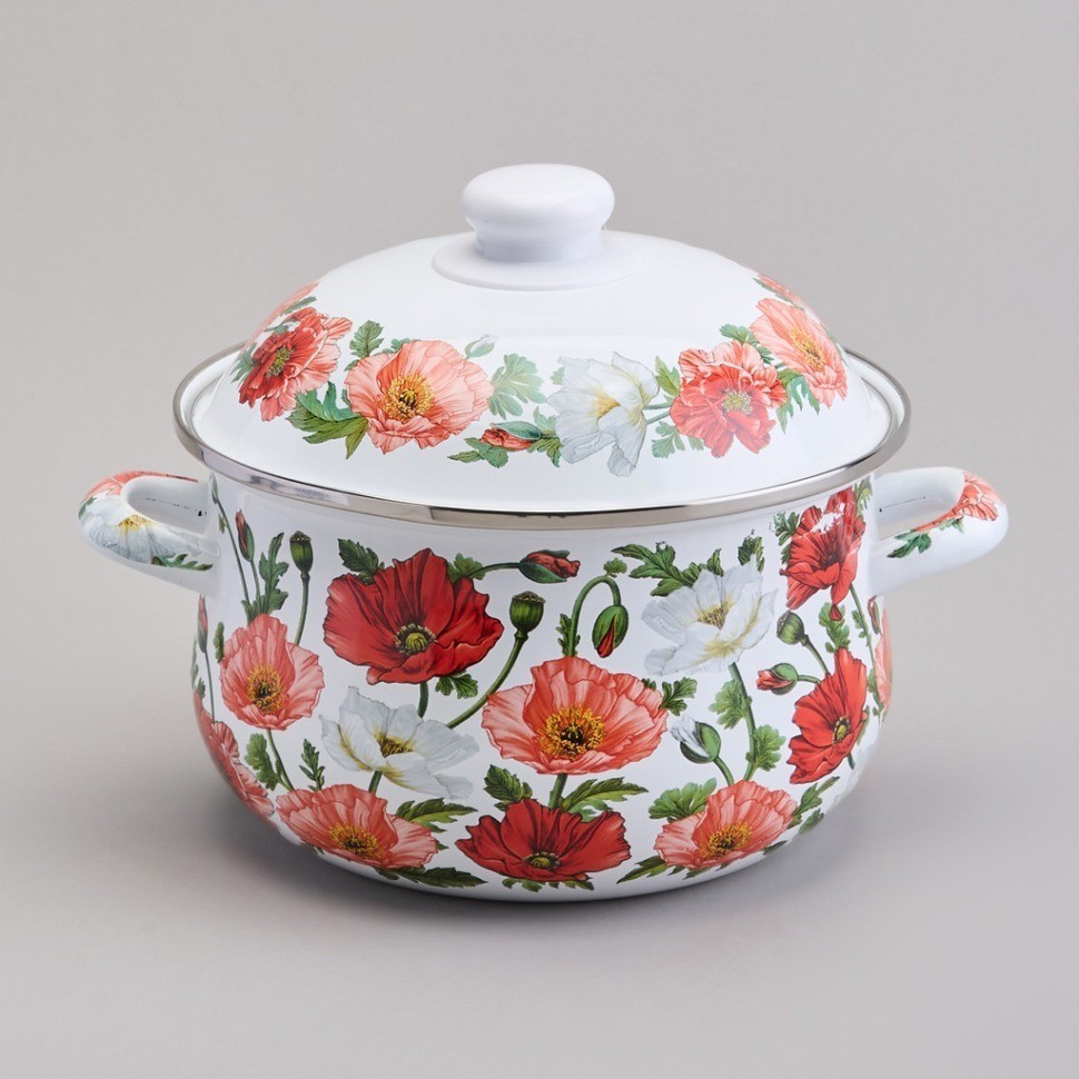 Кастрюля agness эмалированная с эмал.крышкой серия "маки", 2.8 л, 20*12 см (934-742)