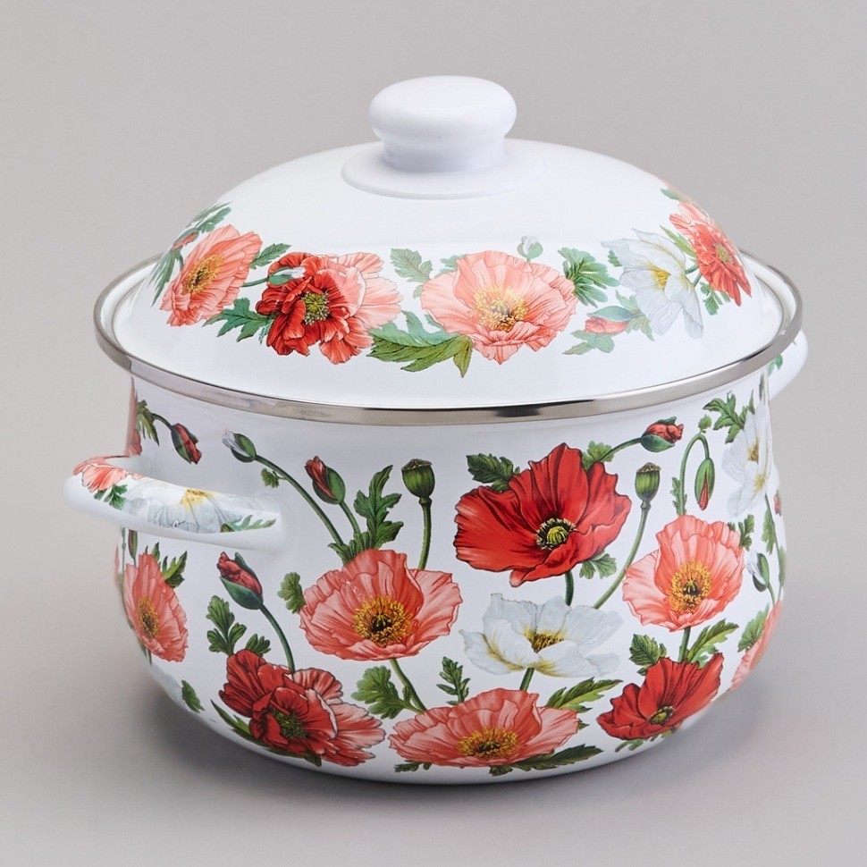 Кастрюля agness эмалированная с эмал.крышкой серия "маки", 2.8 л, 20*12 см (934-742)
