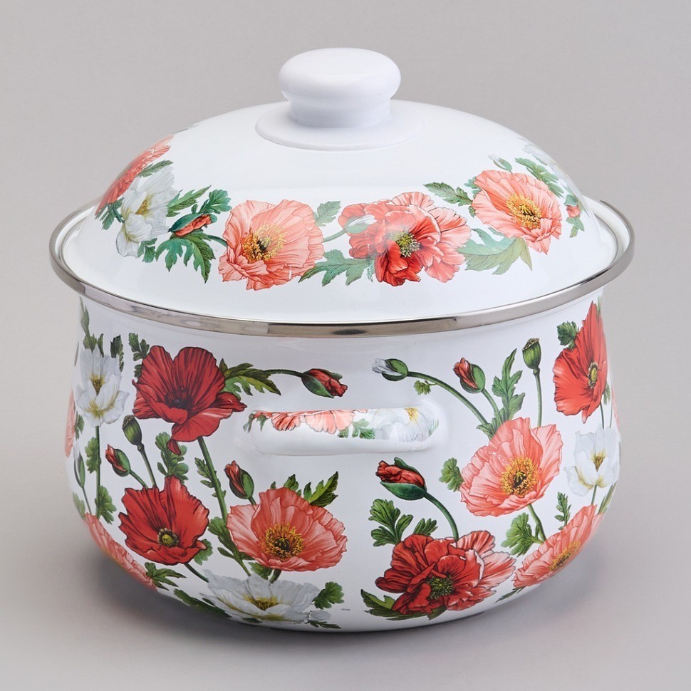 Кастрюля agness эмалированная с эмал.крышкой серия "маки", 2.8 л, 20*12 см (934-742)