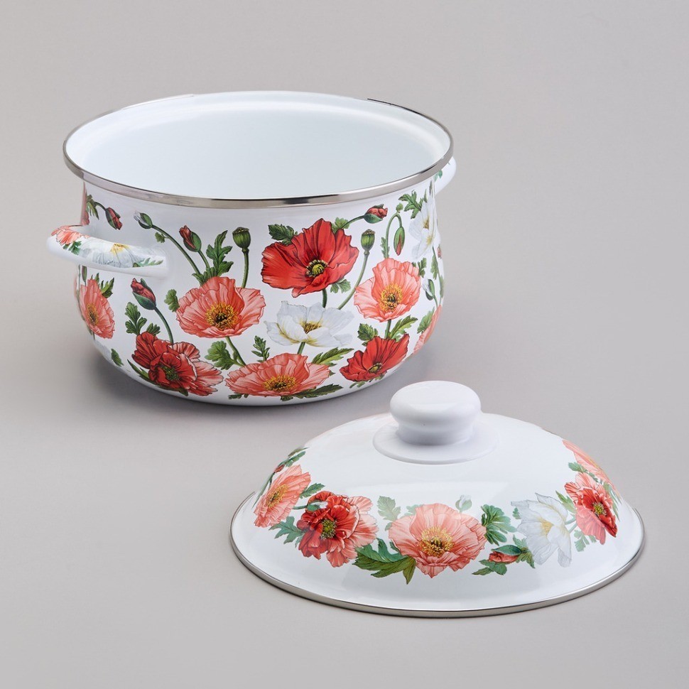 Кастрюля agness эмалированная с эмал.крышкой серия "маки", 2.8 л, 20*12 см (934-742)