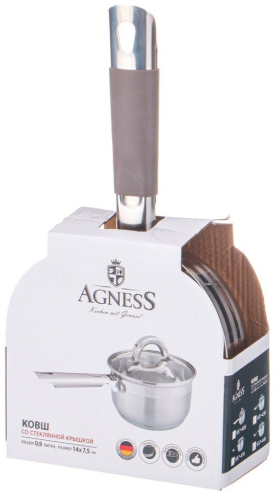 Ковш agness со стекл.крышкой серия classic 0,9 л. 14*7,5 см (937-446)