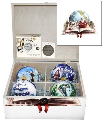 Новогодний набор на 4 шара Секрет Рождества с кристаллами Swarovski (2563)