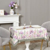 Скатерть ирисы 110х140см ,белый, 100% хлопок,твил пропитка Lefard (850-743-20)