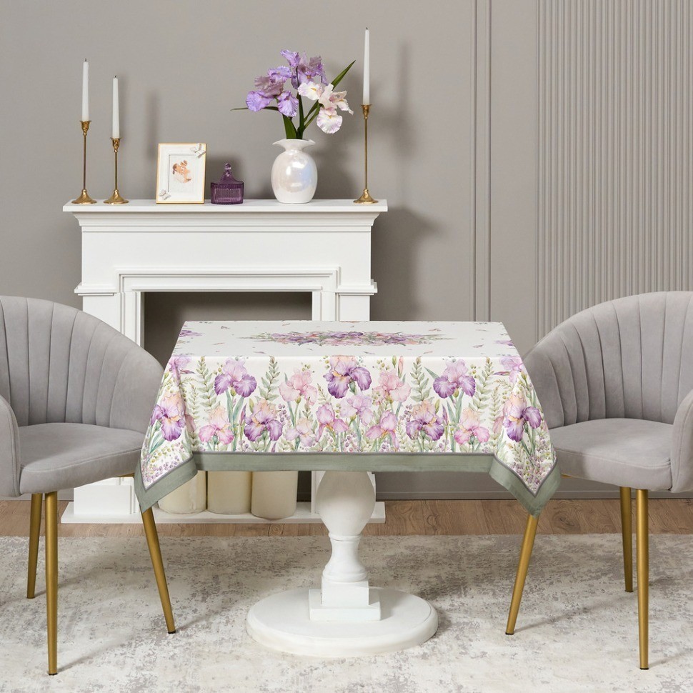 Скатерть ирисы 110х140см ,белый, 100% хлопок,твил пропитка Lefard (850-743-20)