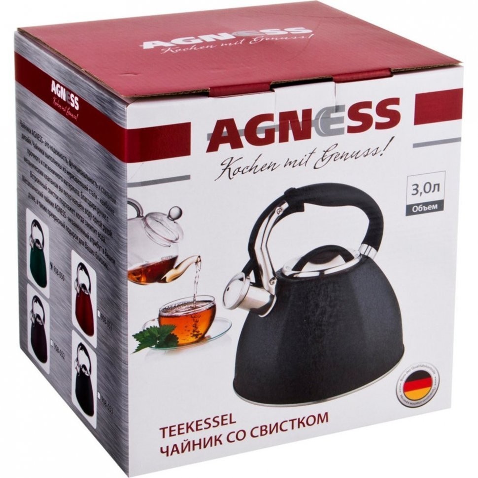 Чайник agness со свистком 3,0 л индукцион. капсульное дно Agness (908-050)
