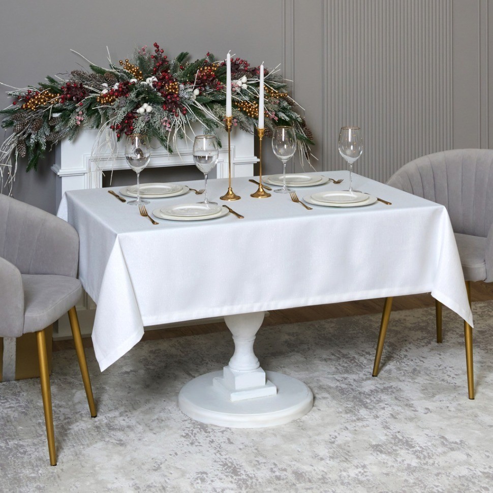 Скатерть  160х400 cm прямоугольная, "феерия. серебро", цвет: белый, tm lefard, полиэстер 100% (кор=1 (986-004-23)