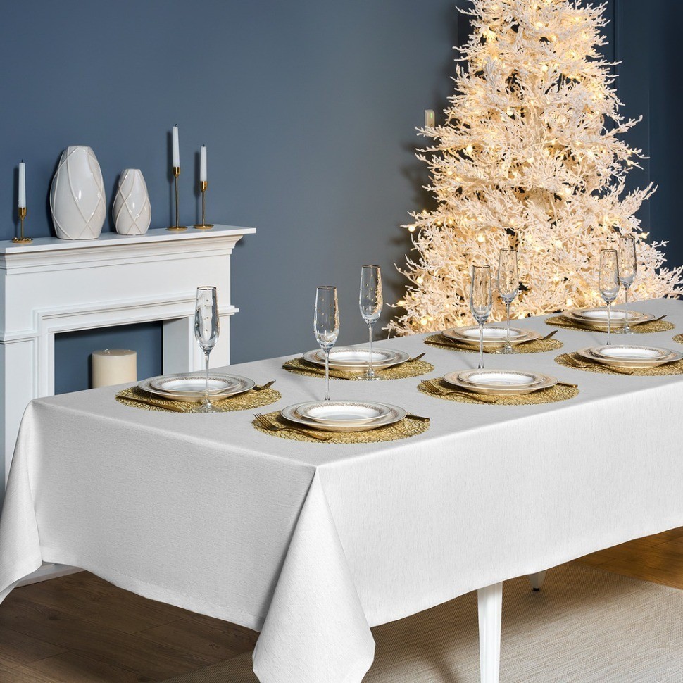 Скатерть  160х400 cm прямоугольная, "феерия. серебро", цвет: белый, tm lefard, полиэстер 100% (кор=1 (986-004-23)
