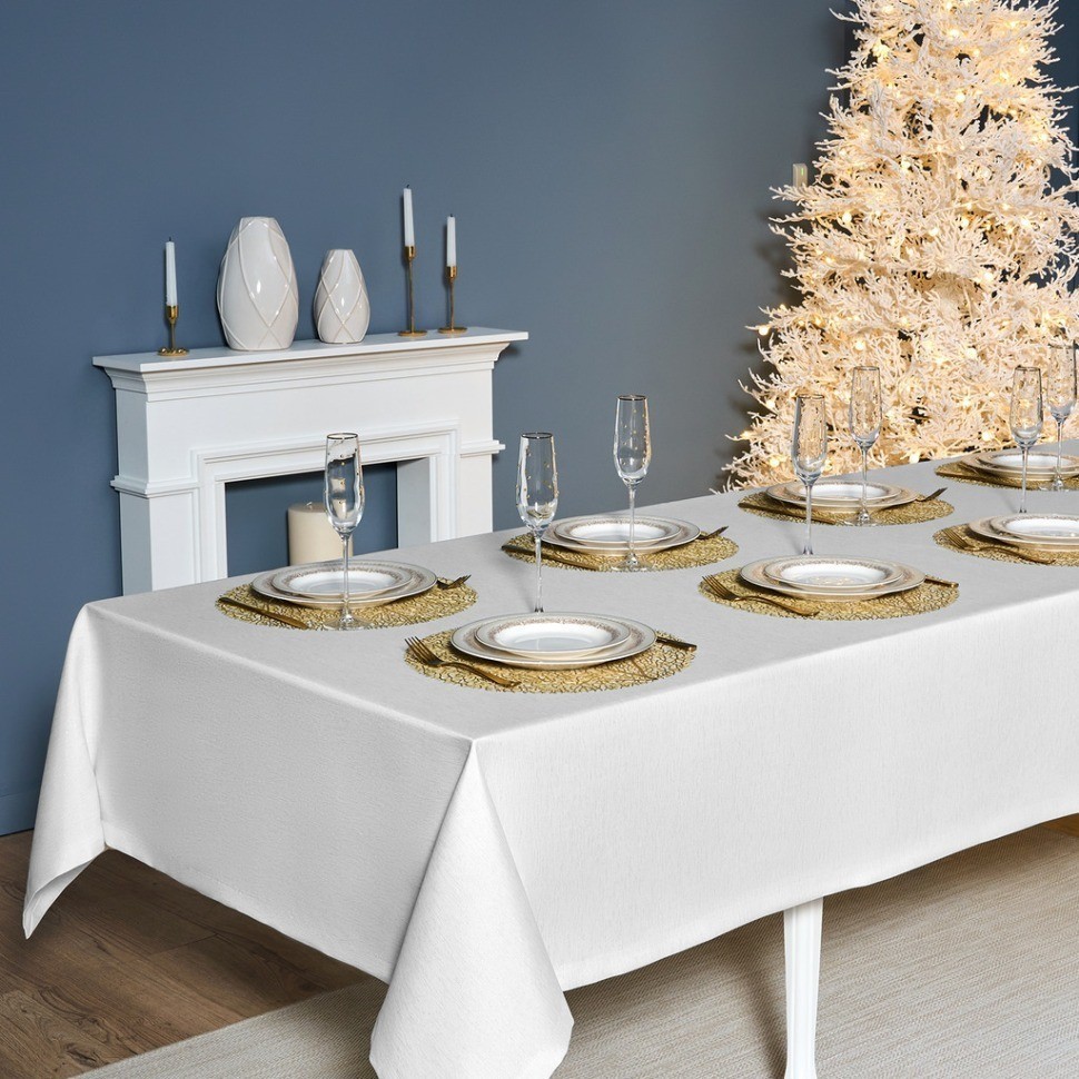 Скатерть  160х400 cm прямоугольная, "феерия. серебро", цвет: белый, tm lefard, полиэстер 100% (кор=1 (986-004-23)